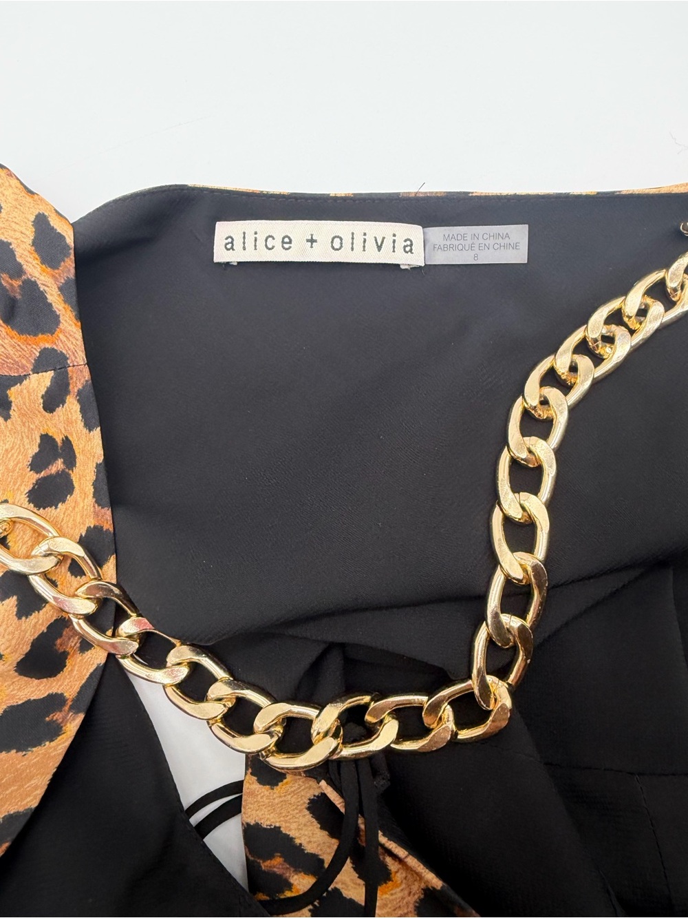 Alice + Olivia One-Shoulder Leopard Print Maxi Dress - Brown/Gold Sz 8 - Picture 5 of 10